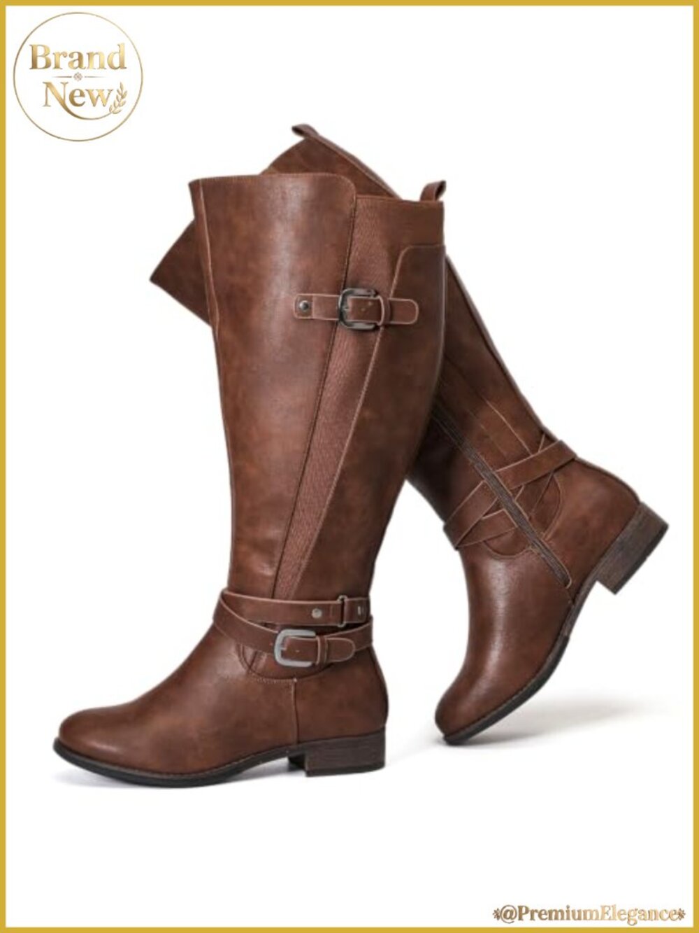 Womens Extra Wide Calf Knee High Boots Faux Leather Memory Foam